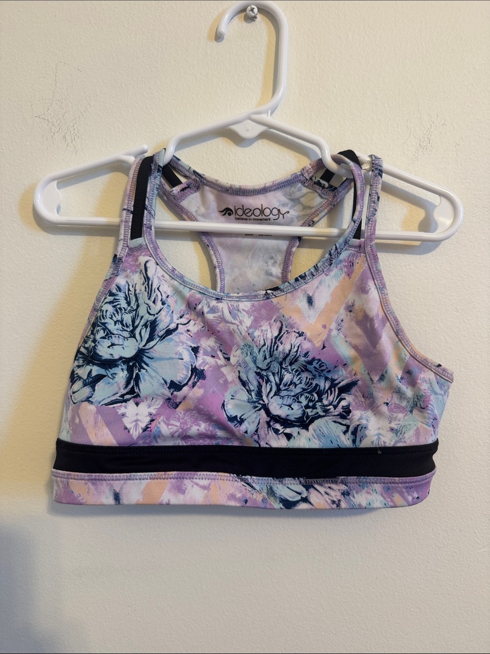 Ideology Purple Floral Racerback Sports Bra with Black Band